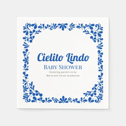 Cielito Lindo Blue Talavera Floral Baby Shower Servet (Voorkant)