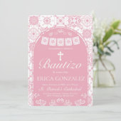 Cielito Lindo Blush Pink Bautizo Talavera Kaart (Staand voorkant)
