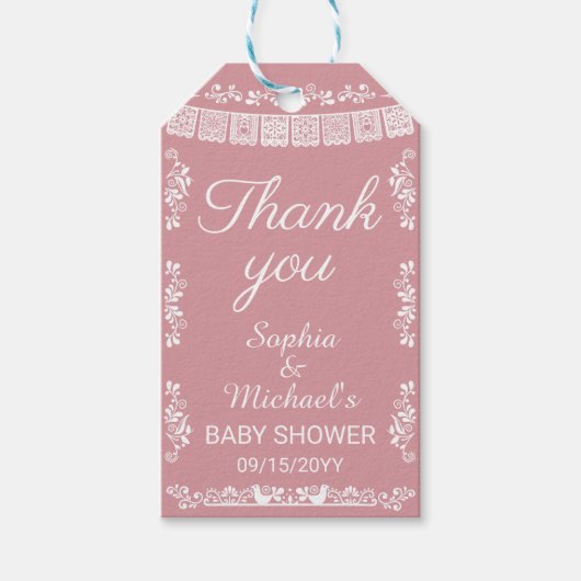 Cielito Lindo Blush Pink Papel Picado Baby Shower Cadeaulabel (Voorkant)