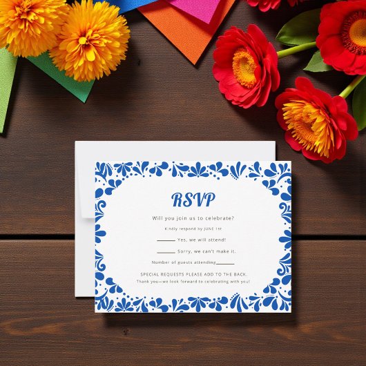 Cielito Lindo Bold Blue Geometric RSVP Card Kaartje