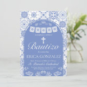 Cielito Lindo Dusty Blue Bautizo Talavera  Kaart (Staand voorkant)