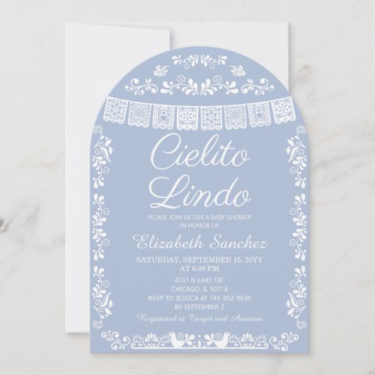 Cielito Lindo Dusty Blue Papel Picado Baby Shower Kaart (Voorkant)