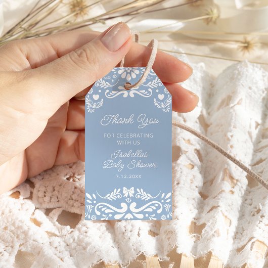 Cielito Lindo Mexicaans Blauw Baby shower Dank u Cadeaulabel