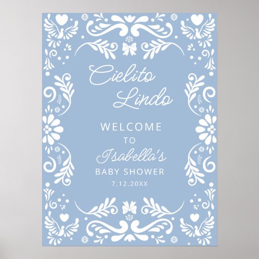 Cielito Lindo Mexicaans Blauw Baby shower Welkom Poster (Voorkant)