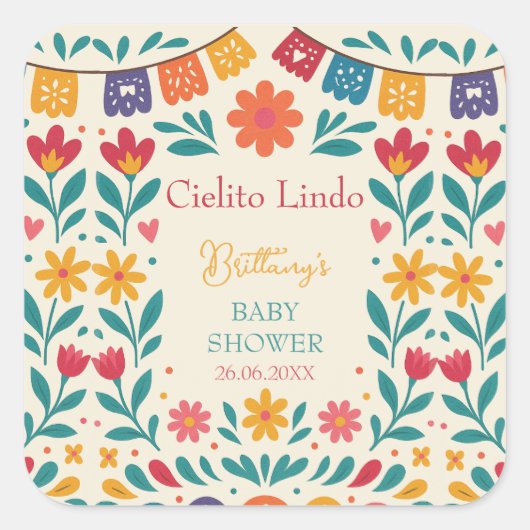 Cielito Lindo Mexican Baby Shower Fiesta Vierkante Sticker (Voorkant)