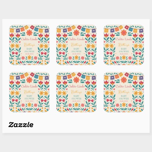 Cielito Lindo Mexican Baby Shower Fiesta Vierkante Sticker (Vel)