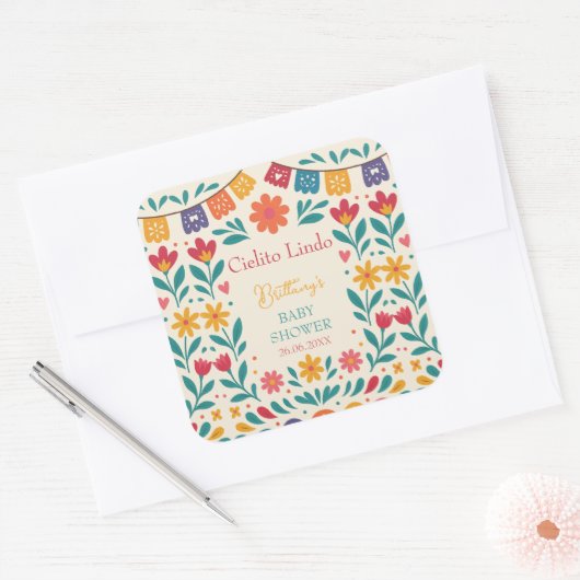 Cielito Lindo Mexican Baby Shower Fiesta Vierkante Sticker (Envelop)