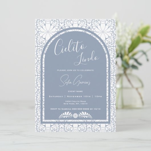 Cielito Lindo Mexican Folk Art Blue Invitation Feestdagenkaart (Staand voorkant)