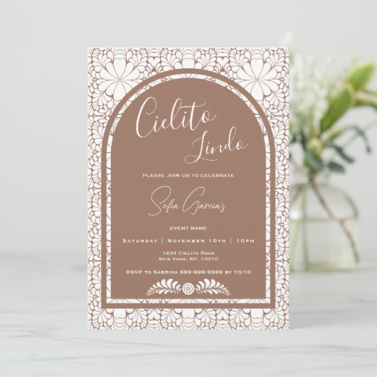 Cielito Lindo Mexican Folk Art Clay Brown Invite Feestdagenkaart (Staand voorkant)