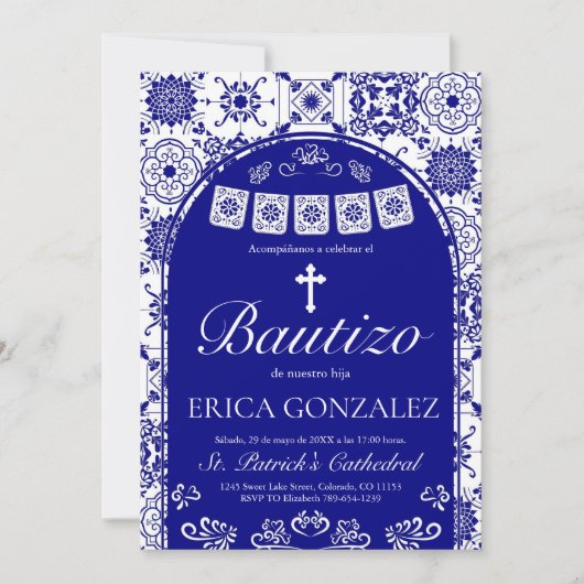 Cielito Lindo Navy Blue Doop Talavera Kaart (Voorkant)