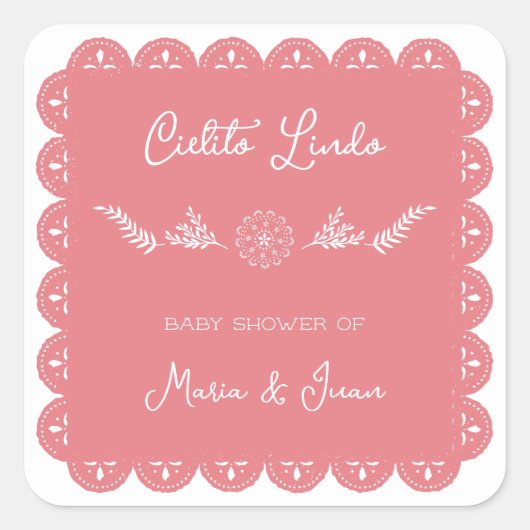 Cielito Lindo Papel Picado Baby Girl Shower Vierkante Sticker (Voorkant)