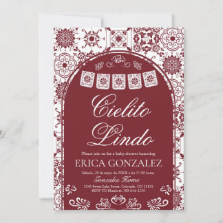 Cielito Lindo Papel Picado Baby Shower Burgundy Kaart