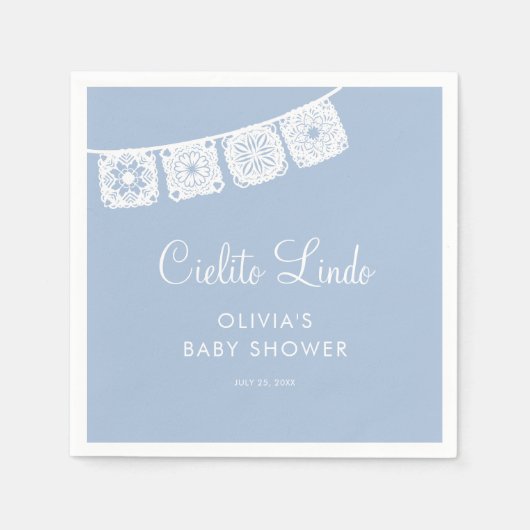 Cielito Lindo Papel Picado Blauw Baby shower Servet (Voorkant)