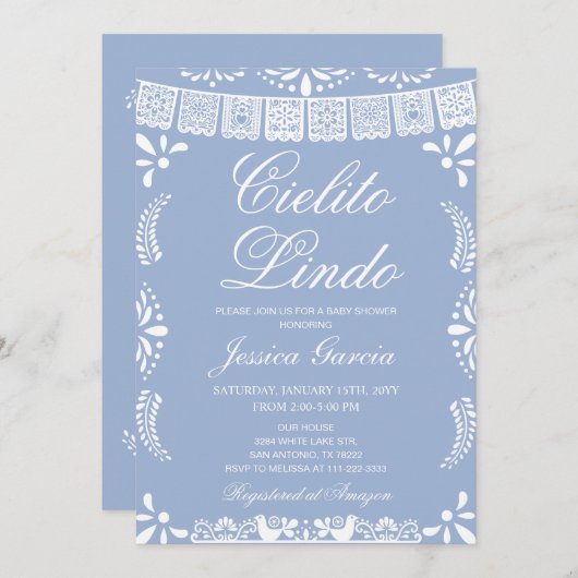 Cielito Lindo Papel Picado Boy Baby shower Kaart (Voorkant / Achterkant)