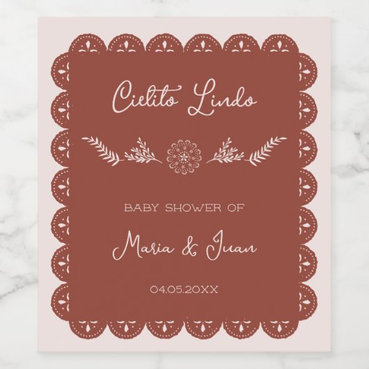 Cielito Lindo Papel Picado Neutraal Baby shower Wijn Etiket (Enkel label)