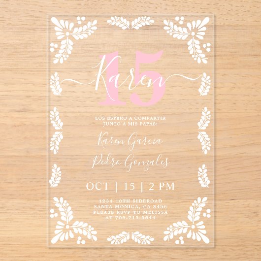 Cielito Lindo Quinceanera Acryl Uitnodigingen (Voorkant)