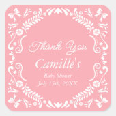 Cielito Lindo Roze Baby shower Bedankt Vierkante Sticker (Voorkant)