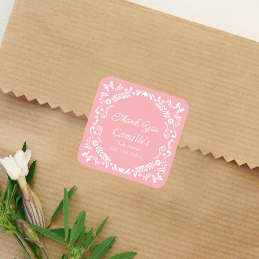 Cielito Lindo Roze Baby shower Bedankt Vierkante Sticker