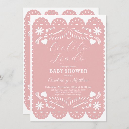 Cielito Lindo Roze Baby shower Uitnodiging (Voorkant / Achterkant)