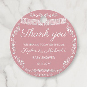 Cielito Lindo Roze Papel Picado Baby Shower Bedankjes Labels