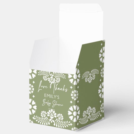 Cielito lindo sage groen baby shower gunsten bedankdoosjes (Geopend)