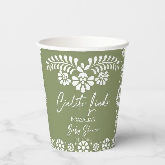Cielito lindo sage groen Mexicaans baby shower Papieren Bekers (Achterkant)
