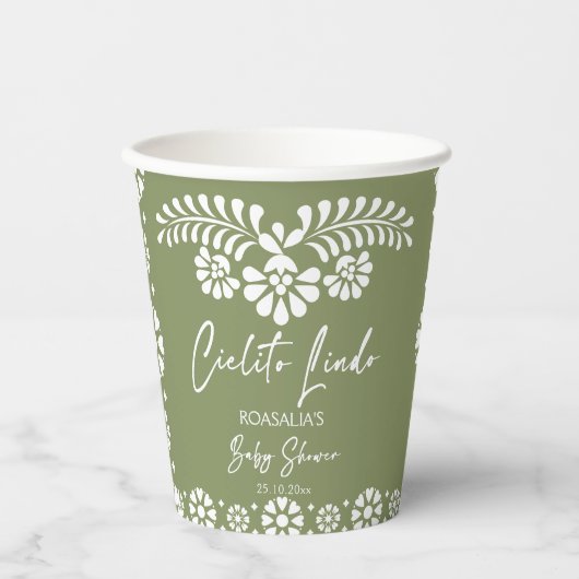 Cielito lindo sage groen Mexicaans baby shower Papieren Bekers (Voorkant)