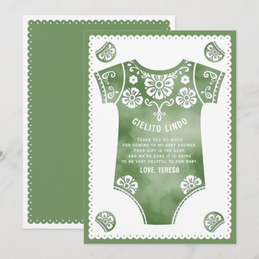 Cielito Lindo sage groene bodysuit baby shower Bedankkaart (Voorkant / Achterkant)