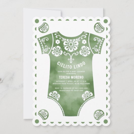 Cielito Lindo sage groene bodysuit baby shower Kaart (Voorkant)