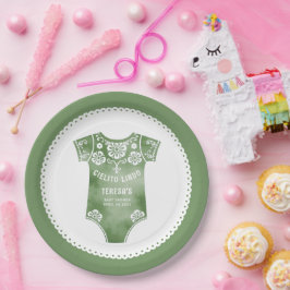 Cielito Lindo sage groene bodysuit baby shower Papieren Bordje