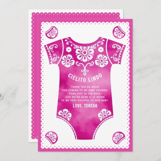 Cielito Lindo schattig roze bodysuit meisje baby s Bedankkaart (Voorkant / Achterkant)