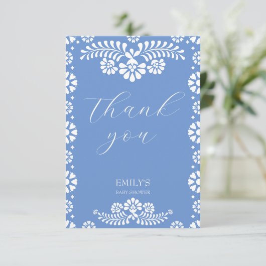 Cielito lindo stoffig blauw Mexicaans baby shower Bedankkaart (Staand voorkant)