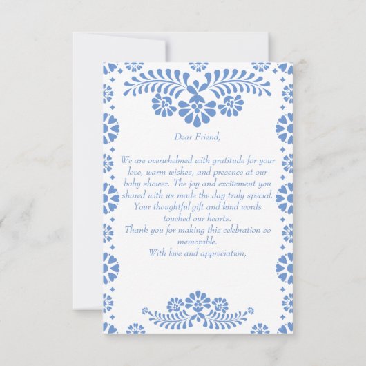 Cielito lindo stoffig blauw Mexicaans baby shower Bedankkaart (Achterkant)