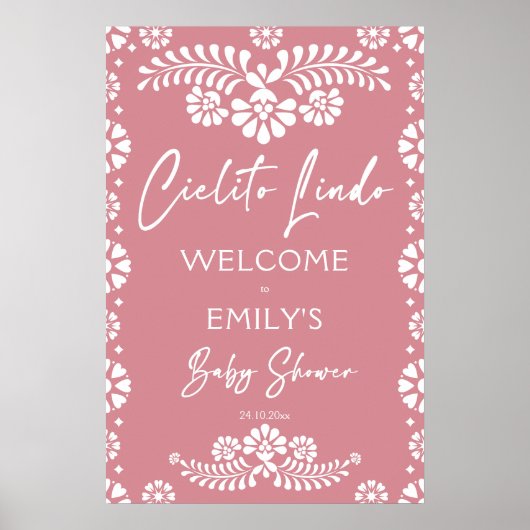Cielito lindo stoffig roze baby shower welkomstbor poster (Voorkant)