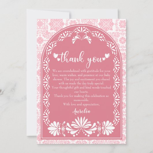 Cielito lindo stoffig roze Mexicaans Baby shower Bedankkaart (Voorkant)