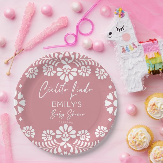 Cielito lindo stoffig roze Mexicaans baby shower Papieren Bordje (Feest)