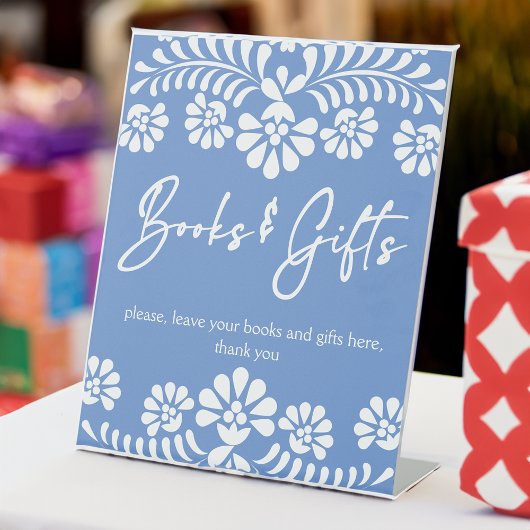 Cielito lindo stoffige blauw baby shower geschenke reclamebord met voetstuk