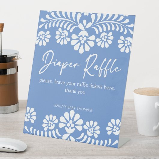 Cielito lindo stoffige blauw baby shower luierverl reclamebord met voetstuk (Insitu)