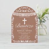Cielito Lindo Terracotta Boy Bautizo Arch Kaart (Staand voorkant)