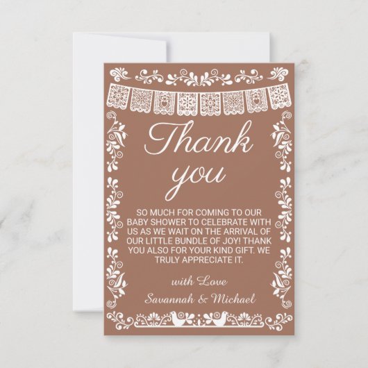 Cielito Lindo Terracotta Papel Picado Baby Shower Bedankkaart (Voorkant)