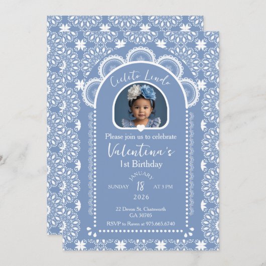 Cielito Lindo Uitnodiging 1e verjaardag met foto (Voorkant / Achterkant)