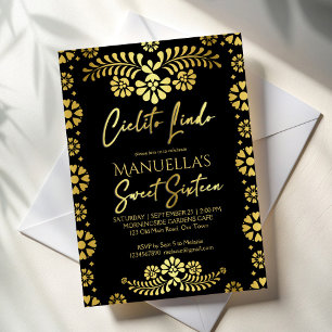 Cielito lindo zwart gouden Mexicaanse sweet 16 ver Kaart