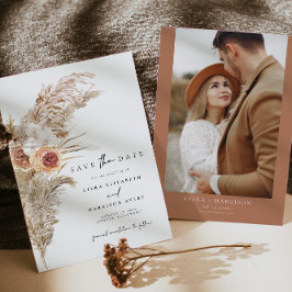 CIERA Boho Terracotta Pampas Photo Save the Date Kaart
