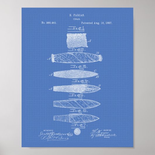 Cigar 1887 Patent Art Blueprint Poster (Voorkant)