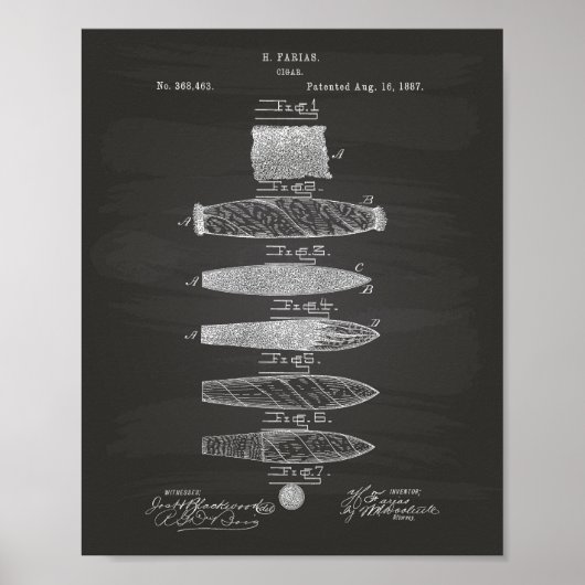 Cigar 1887 Patent Art Chalkboard Poster (Voorkant)