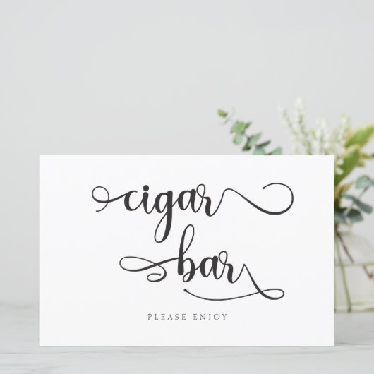 "Cigar Bar" Black White Calligraphy Wedding Sign (Staand voorkant)