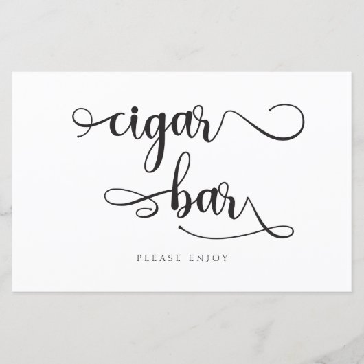 "Cigar Bar" Black White Calligraphy Wedding Sign (Voorkant)