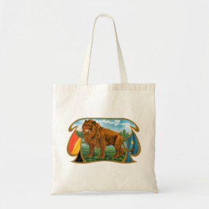  Cigar Label Art, Afrikaanse leeuw in Savannah Tote Bag