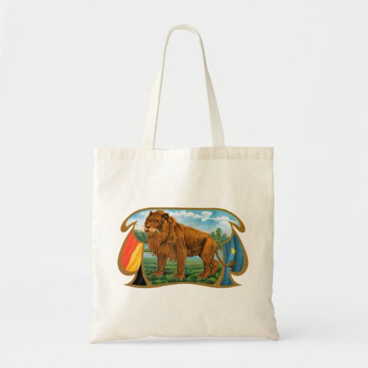  Cigar Label Art, Afrikaanse leeuw in Savannah Tote Bag (Voorkant)