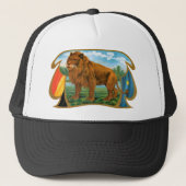  Cigar Label Art, Afrikaanse leeuw in Savannah Trucker Pet (Voorkant)